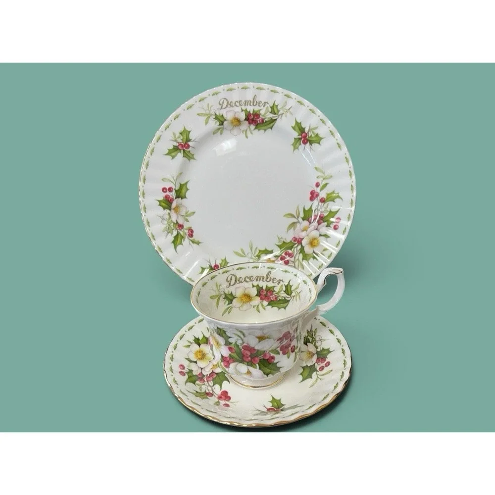 Royal Albert Birthday Breakfast Teacup Saucer Plate December Christmas England